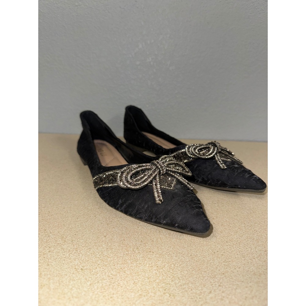 SAILING LU Black Lace Bow Pointed Toe Ballet Flats  Japan 165(1.5) US 9-9.5‎